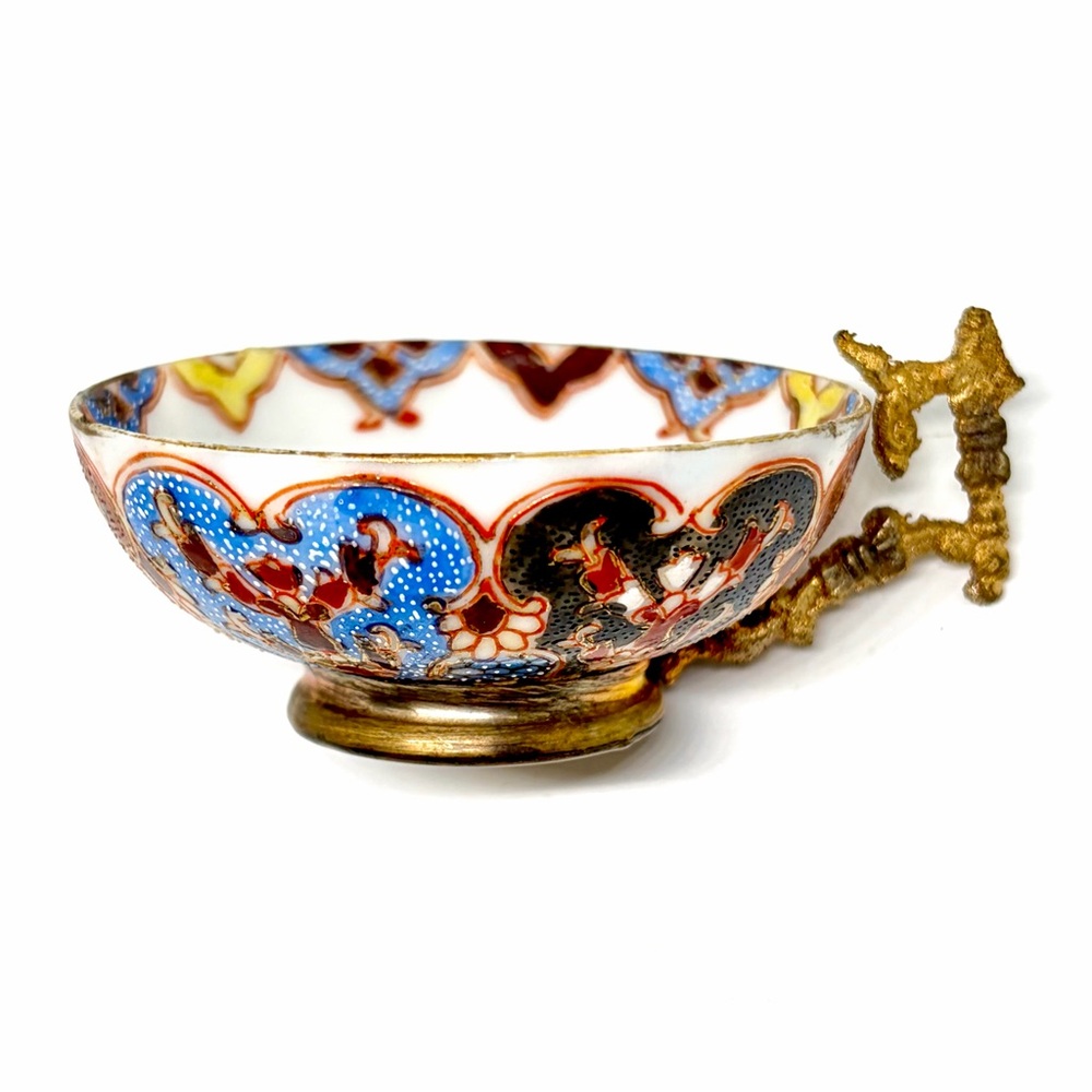 Antique Hand-Painted Gold Gilt Porcelain Vintage Ceramic Signed Tea Cup